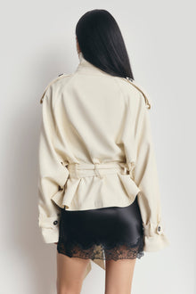 Cropped Funnel Neck Trench - Ecru