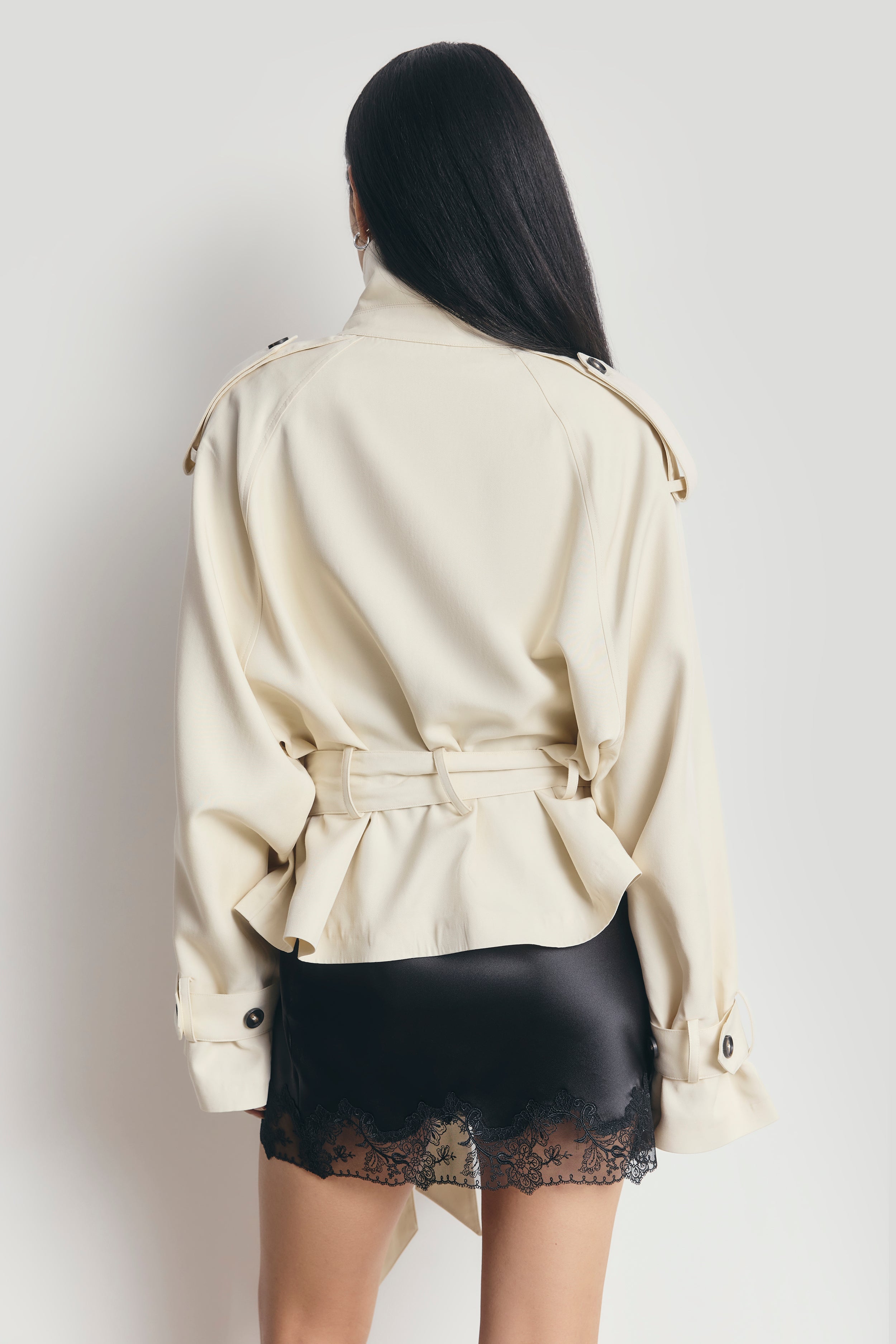Cropped Funnel Neck Trench - Ecru