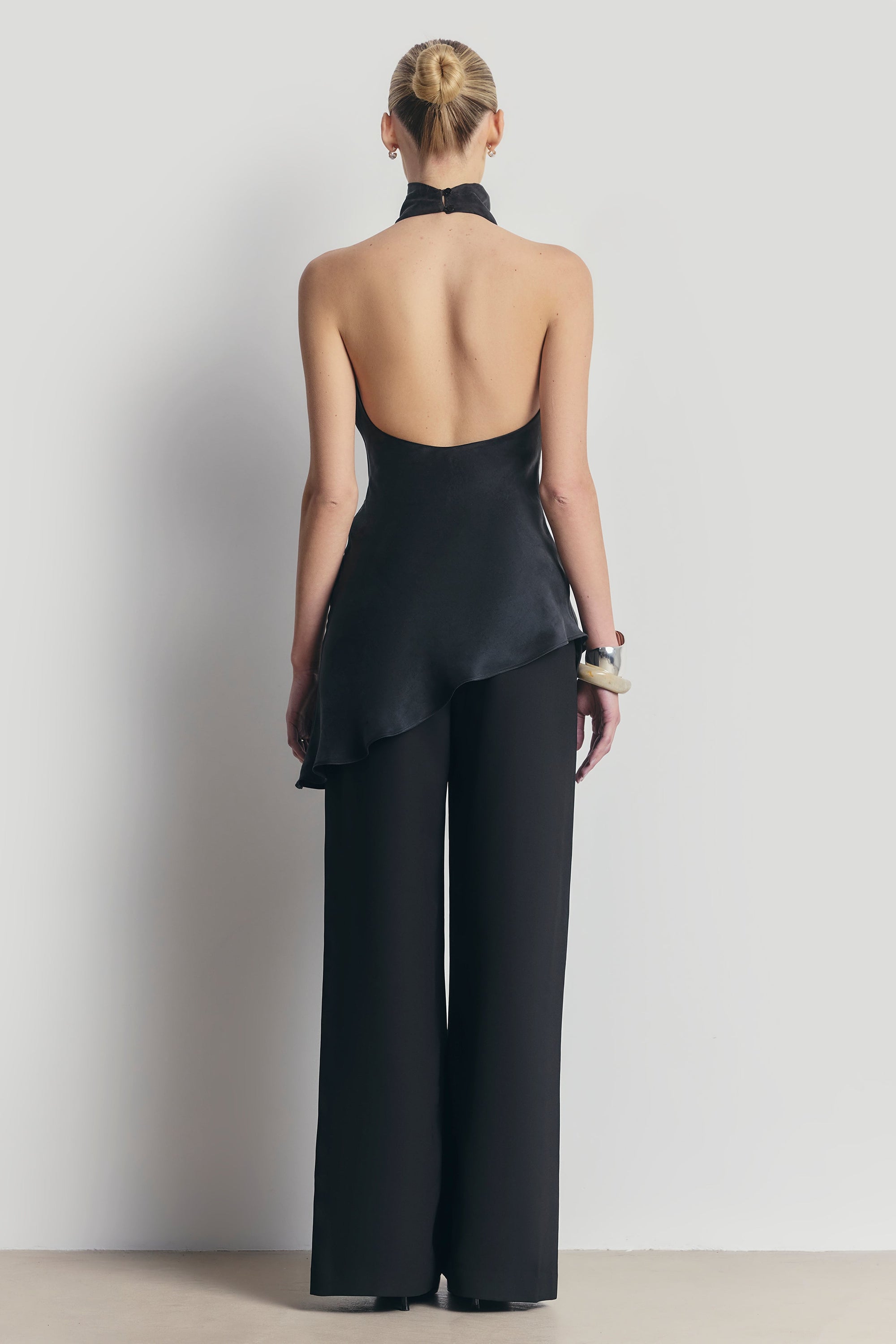 Cowl Neck Asymmetric Top - Black