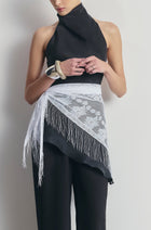 Lace Scarf with Fringing - White