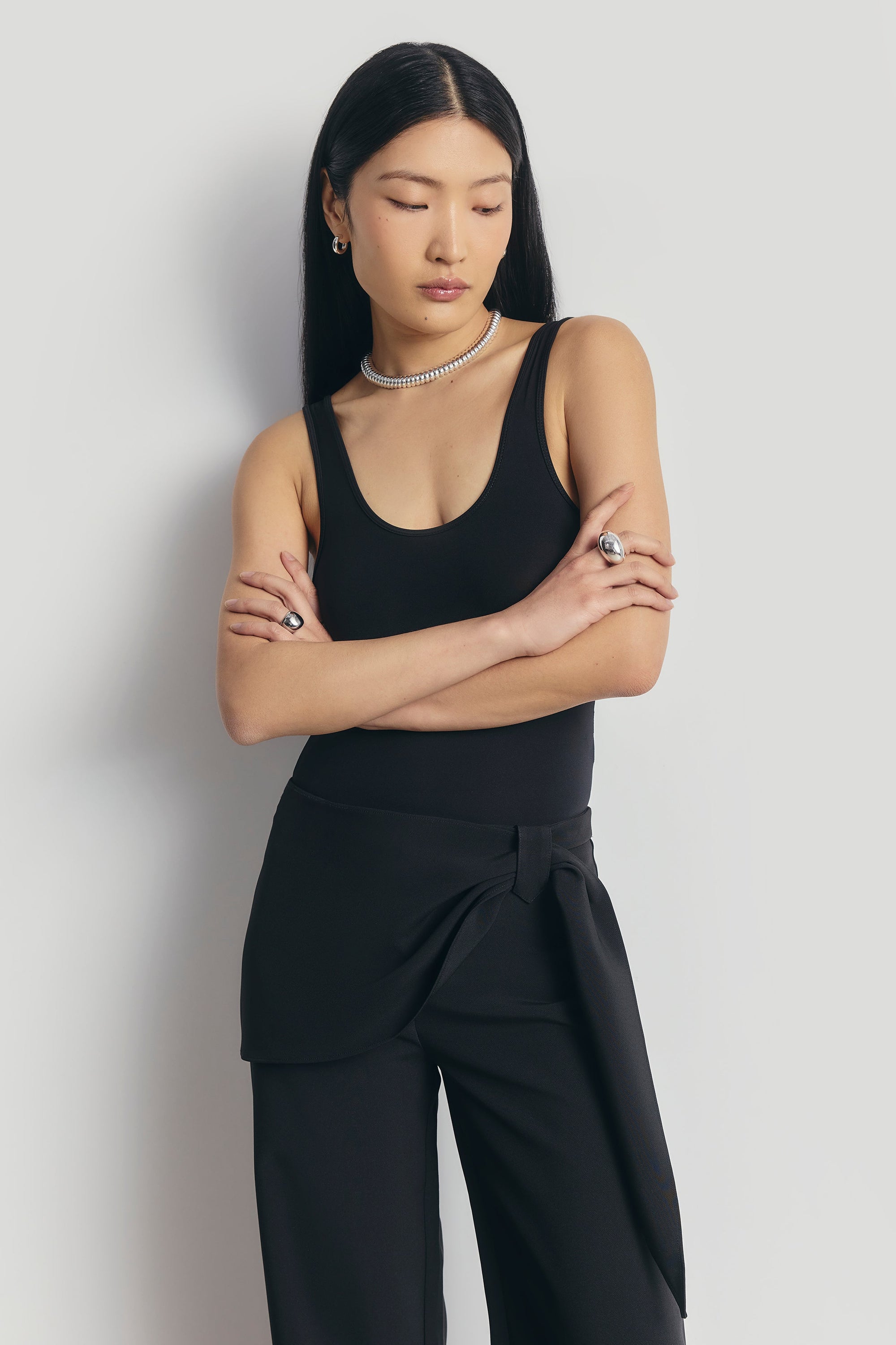 Tailored Draped Belt Trousers - Black