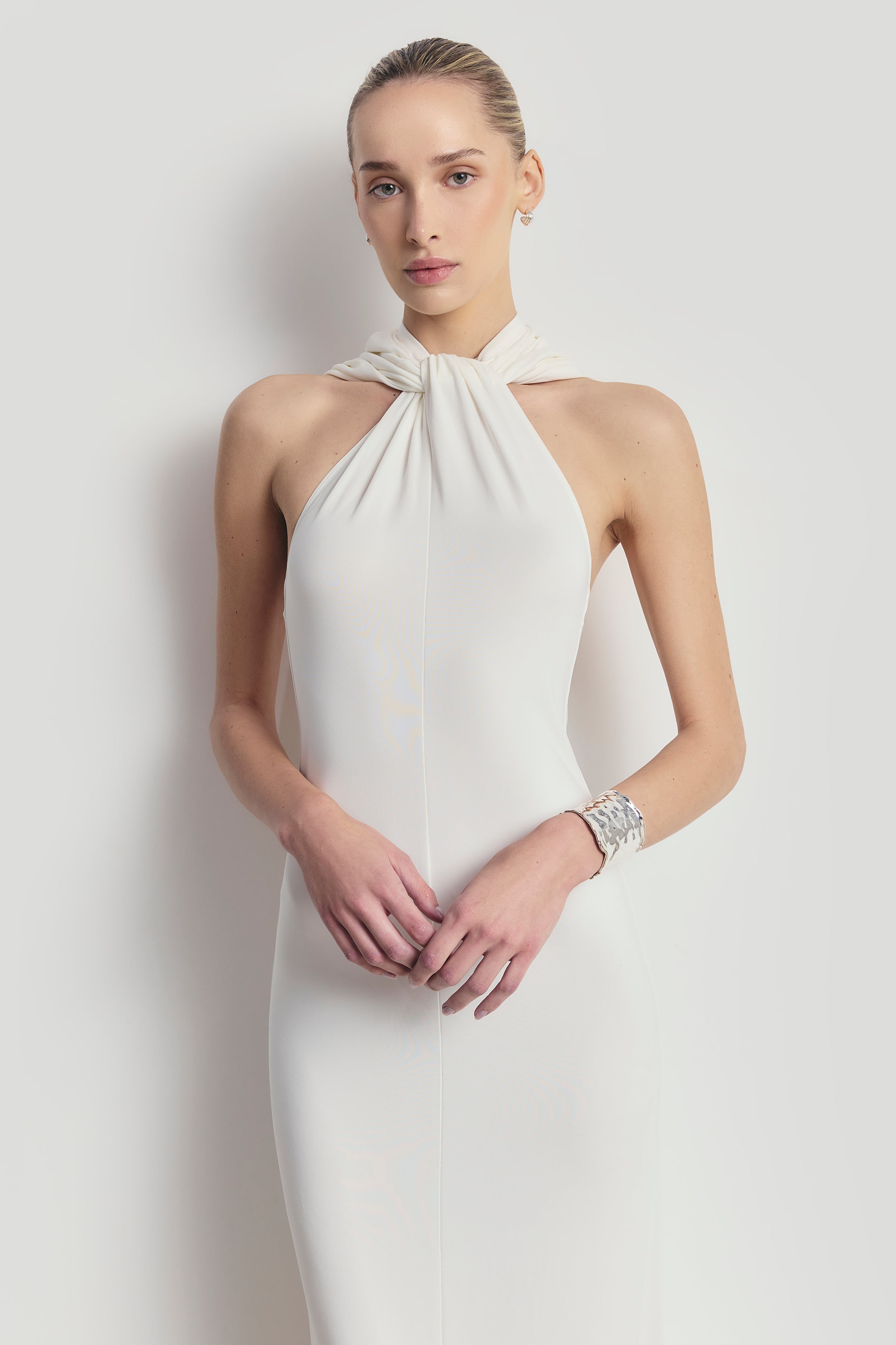 Hooded Halterneck Maxi Dress - White