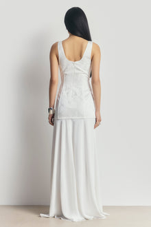 Jacquard Corset Gown with Chiffon Skirt - White