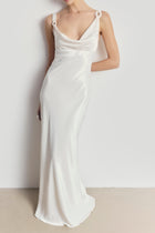 High Gloss Satin Cowl Neck Gown - Cream