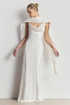 High Gloss Satin Tassel Shawl - Cream