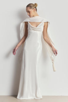 High Gloss Satin Tassel Shawl - Cream