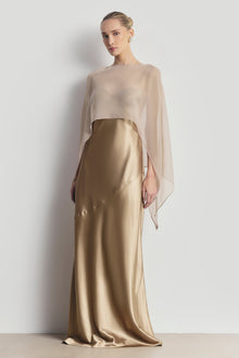 Sheer Chiffon Curved Hem Cape - Champagne