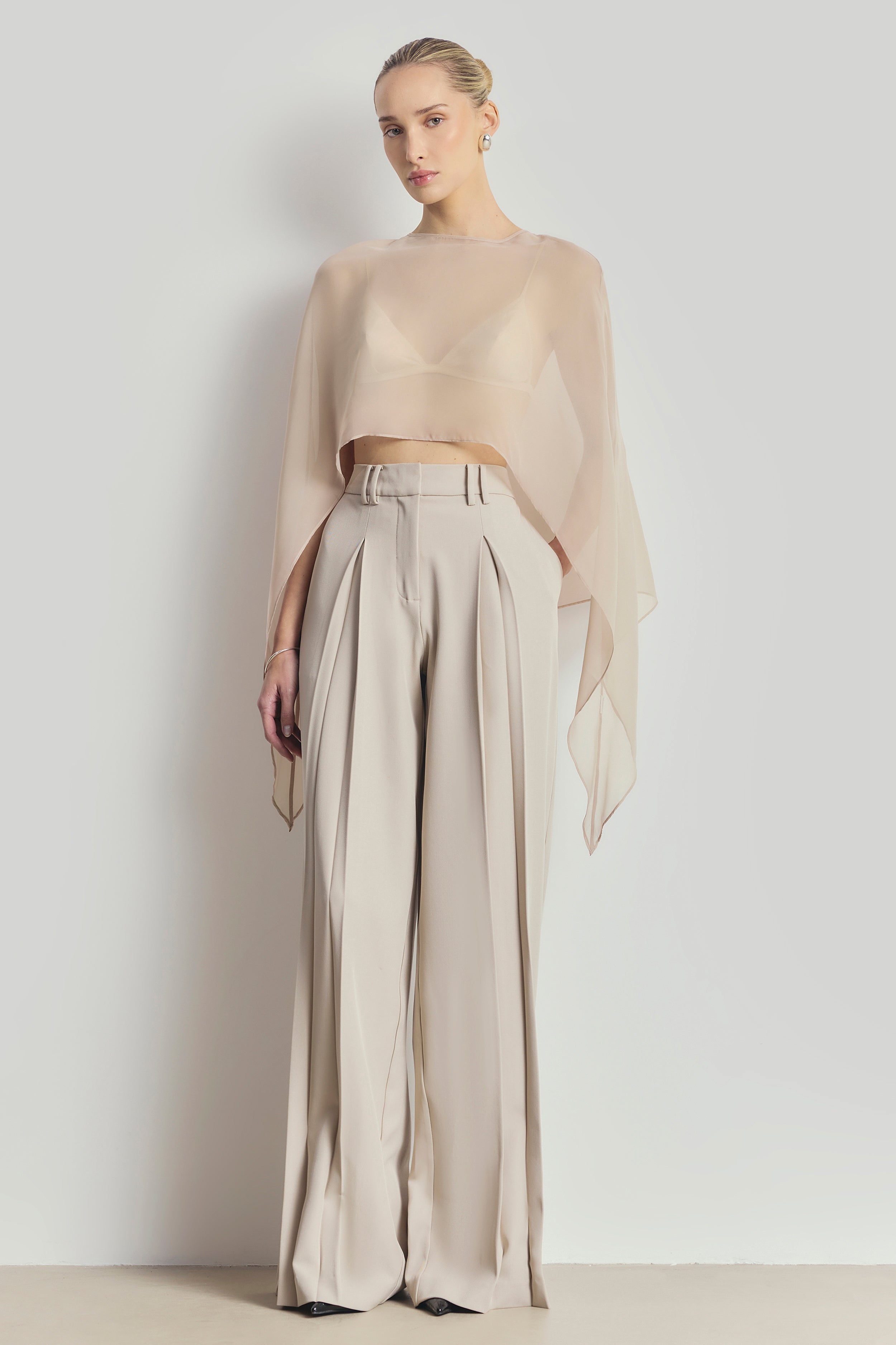 Sheer Chiffon Curved Hem Cape - Champagne