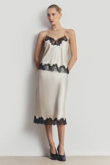 Satin Lace Detail Camisole - Champagne/Black