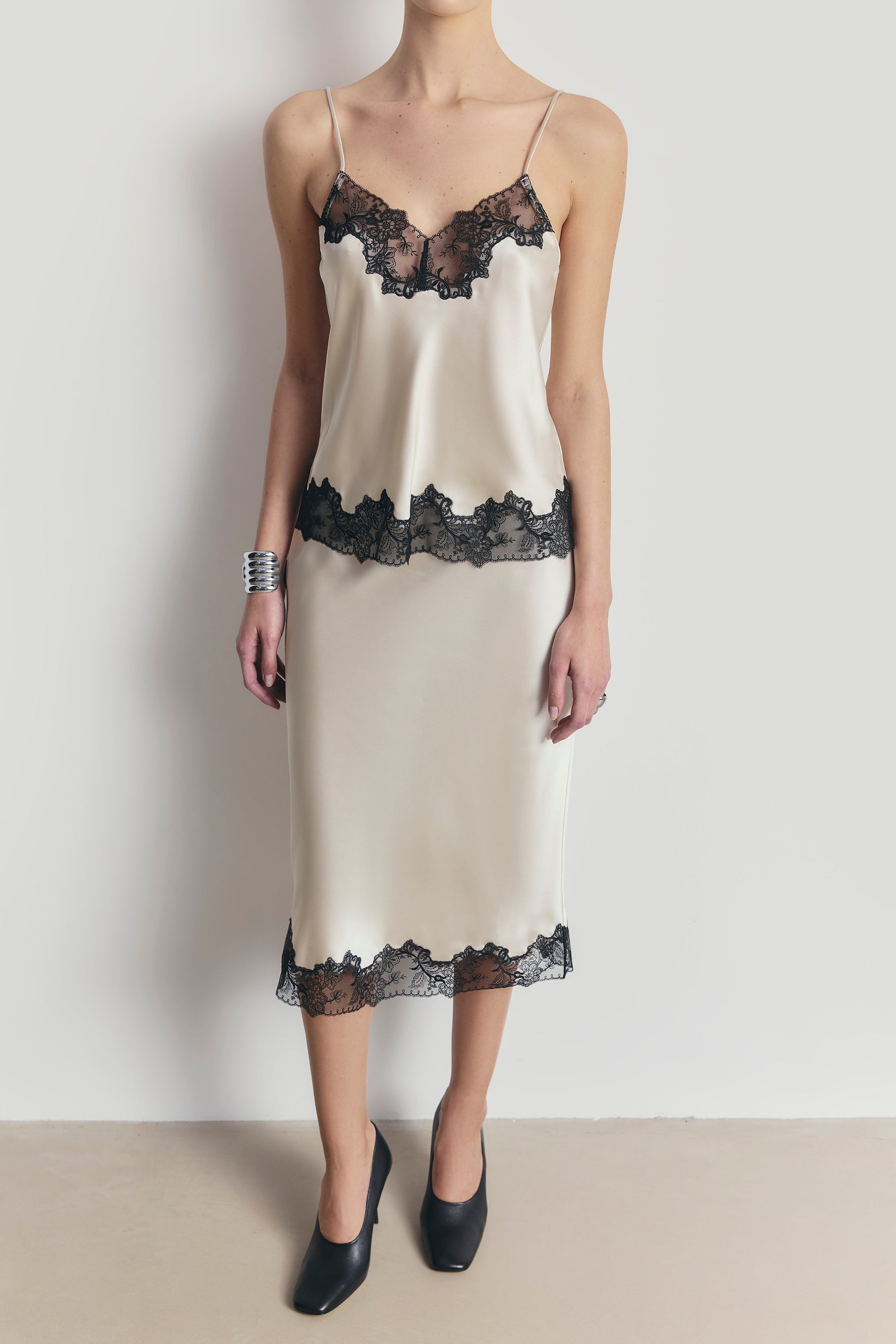 Satin Lace Detail Camisole - Champagne/Black