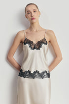 Satin Lace Detail Camisole - Champagne/Black