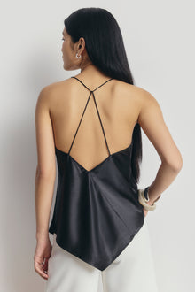 Satin Panel Detail V Neck Camisole - Black
