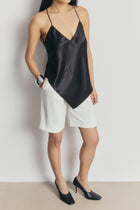 Satin Panel Detail V Neck Camisole - Black