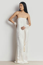 Satin Jacquard Strapless Maxi Dress - Cream