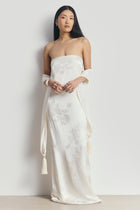 Satin Jacquard Strapless Maxi Dress - Cream