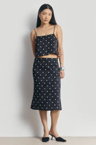 Satin Jacquard Polka Dot Midi Skirt - Black Polka Dot