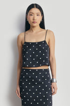Satin Jacquard Polka Dot Camisole Top - Black Polka Dot