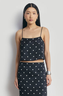 Satin Jacquard Polka Dot Camisole Top - Black Polka Dot