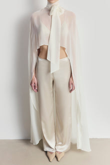 Sheer Chiffon High Neck Cape - Cream