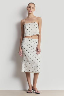 Satin Jacquard Polka Dot Midi Skirt - Cream Polka Dot