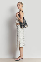 Satin Jacquard Polka Dot Midi Skirt - Cream Polka Dot