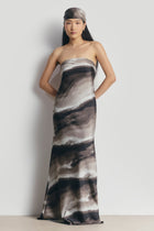 Satin Strapless Maxi Dress - Sage Marble