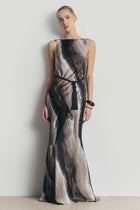 Satin Backless Cowl Maxi Dress - Sage Marble