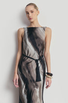 Satin Backless Cowl Maxi Dress - Sage Marble