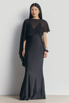 Sheer Chiffon Asymmetric Cape - Black