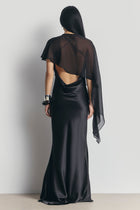 Sheer Chiffon Asymmetric Cape - Black