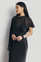 Sheer Chiffon Asymmetric Cape - Black