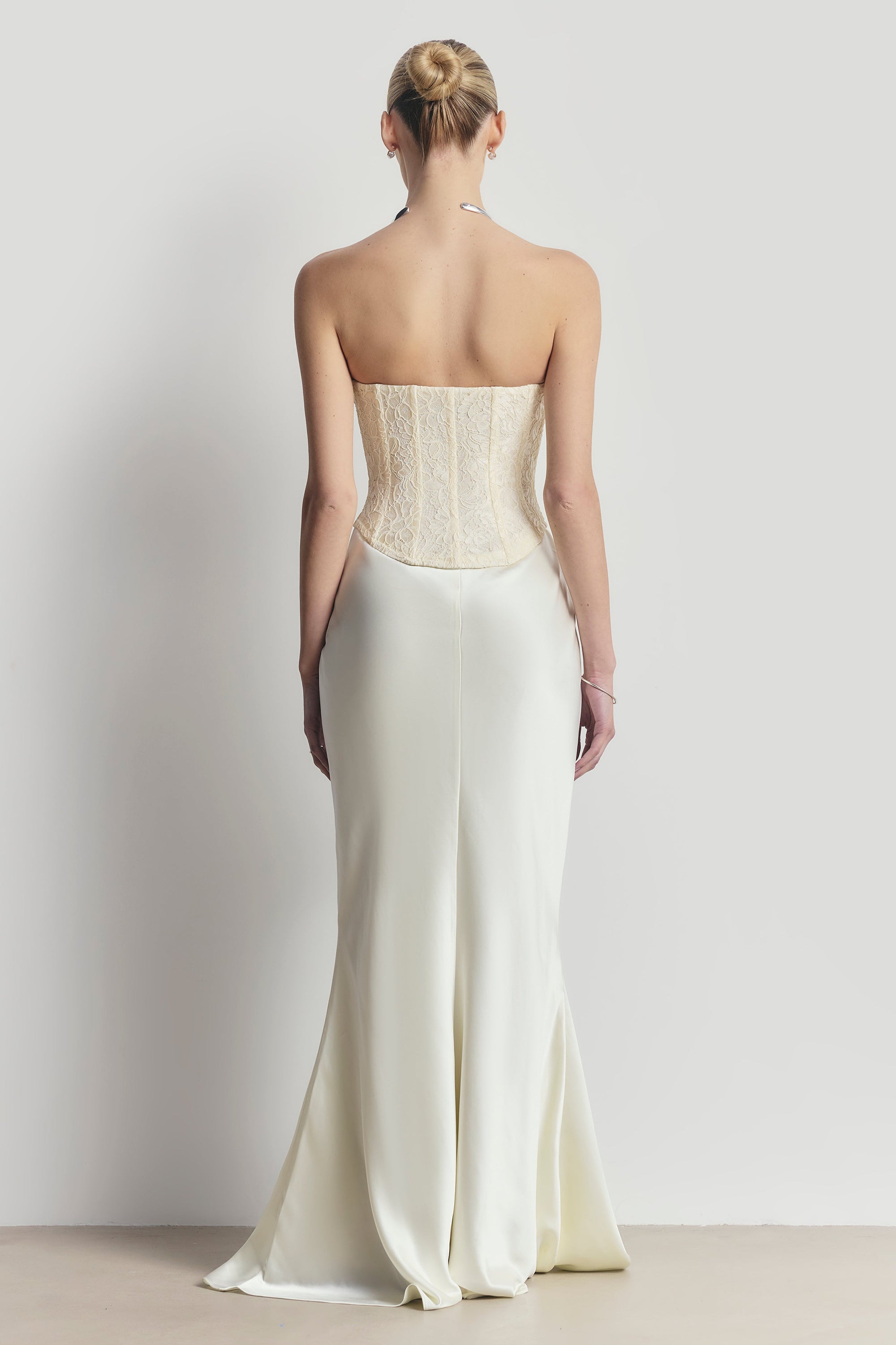 Lace Corset Gown with Sweetheart Neckline - Cream