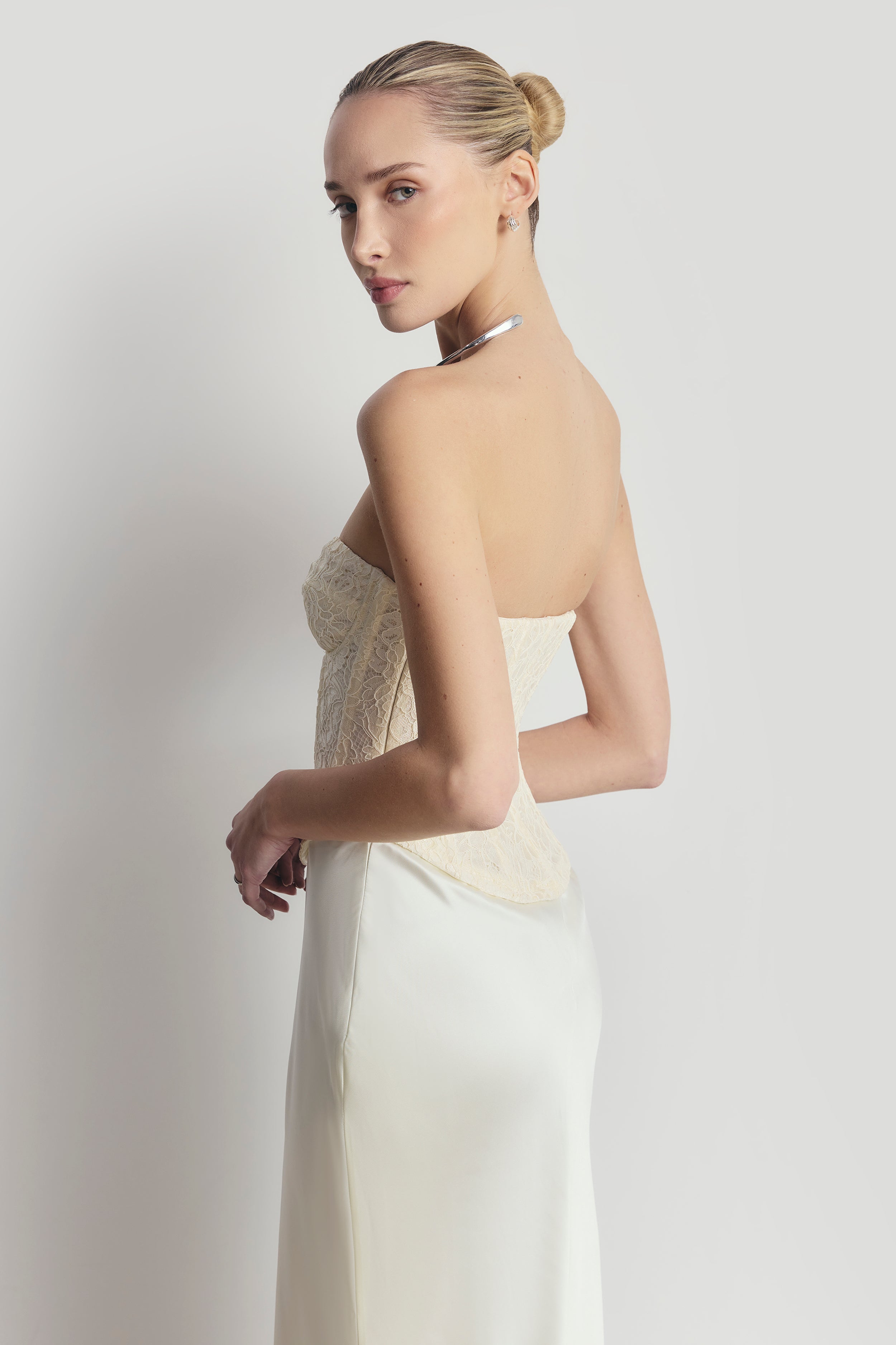 Lace Corset Gown with Sweetheart Neckline - Cream