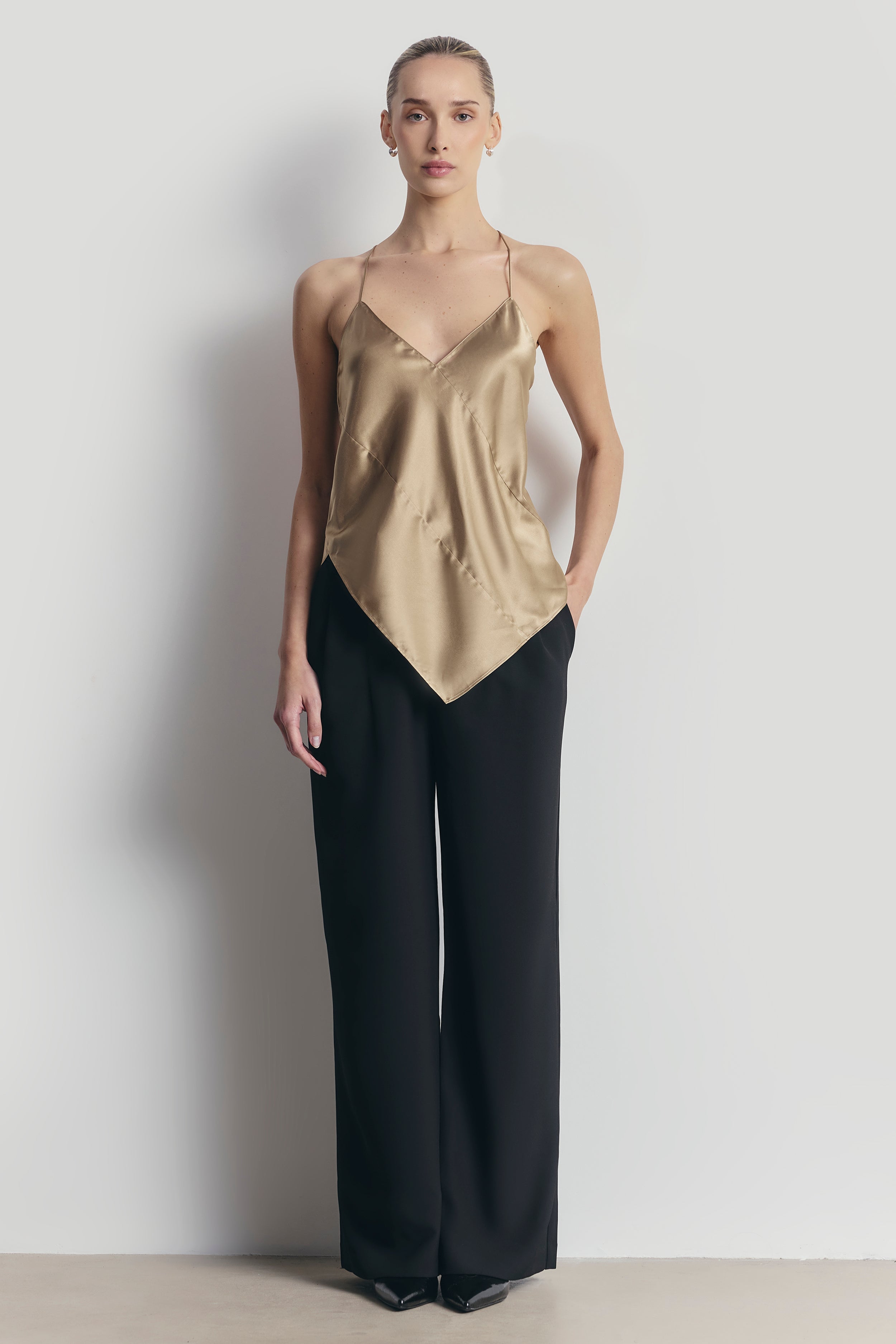 Satin Panel Detail V Neck Camisole - Bronze