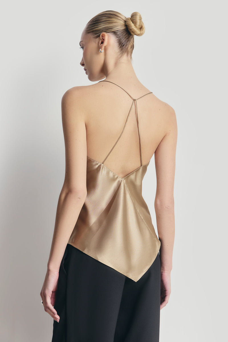 Satin Panel Detail V Neck Camisole - Bronze