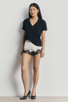 Satin Lace Detail Shorts - Champagne/Black