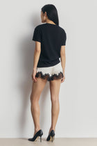 Satin Lace Detail Shorts - Champagne/Black