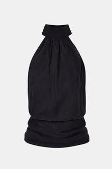 Cupro Backless Belted Halterneck Top - Black
