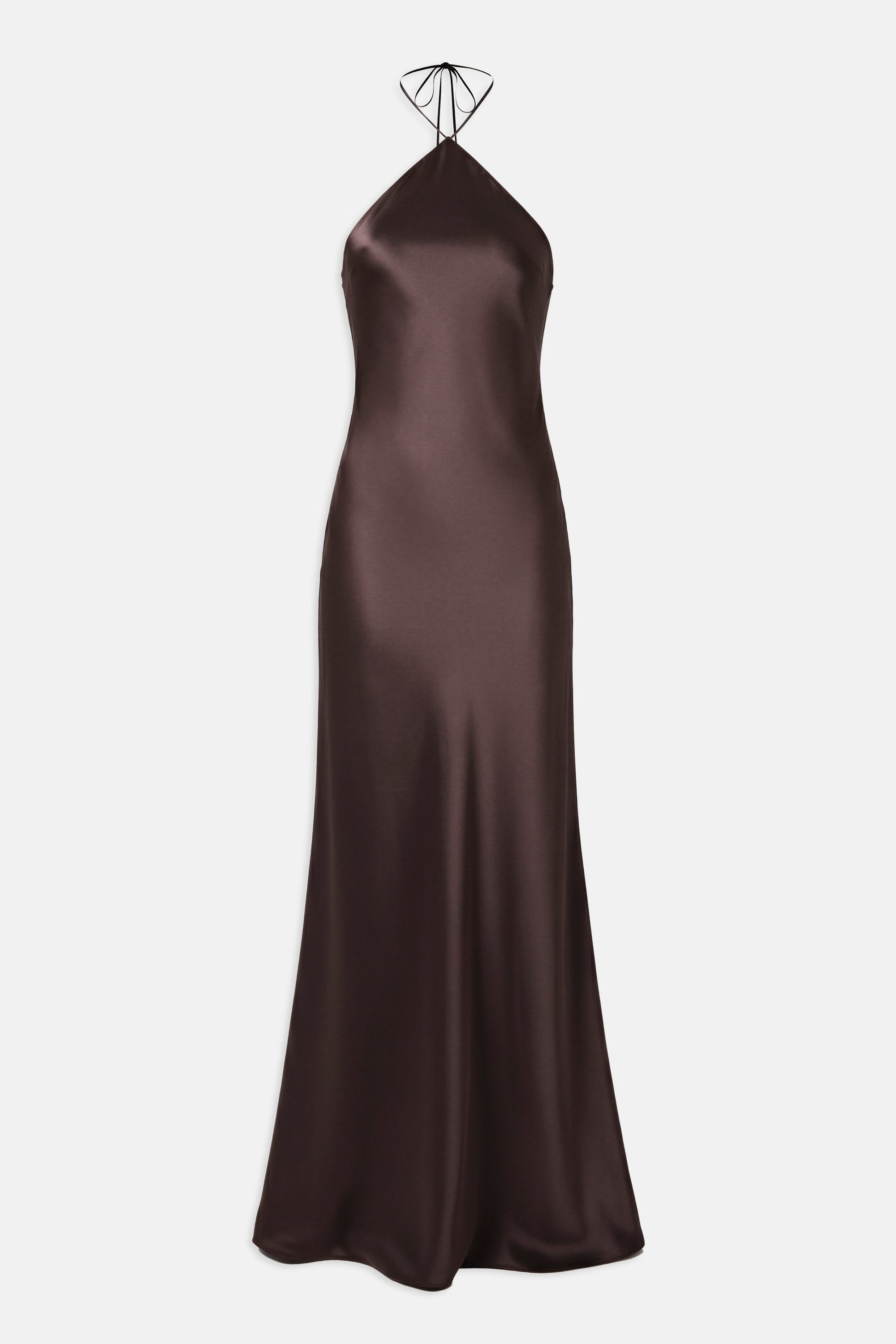 Clean Cut Satin Halterneck Gown - Carob