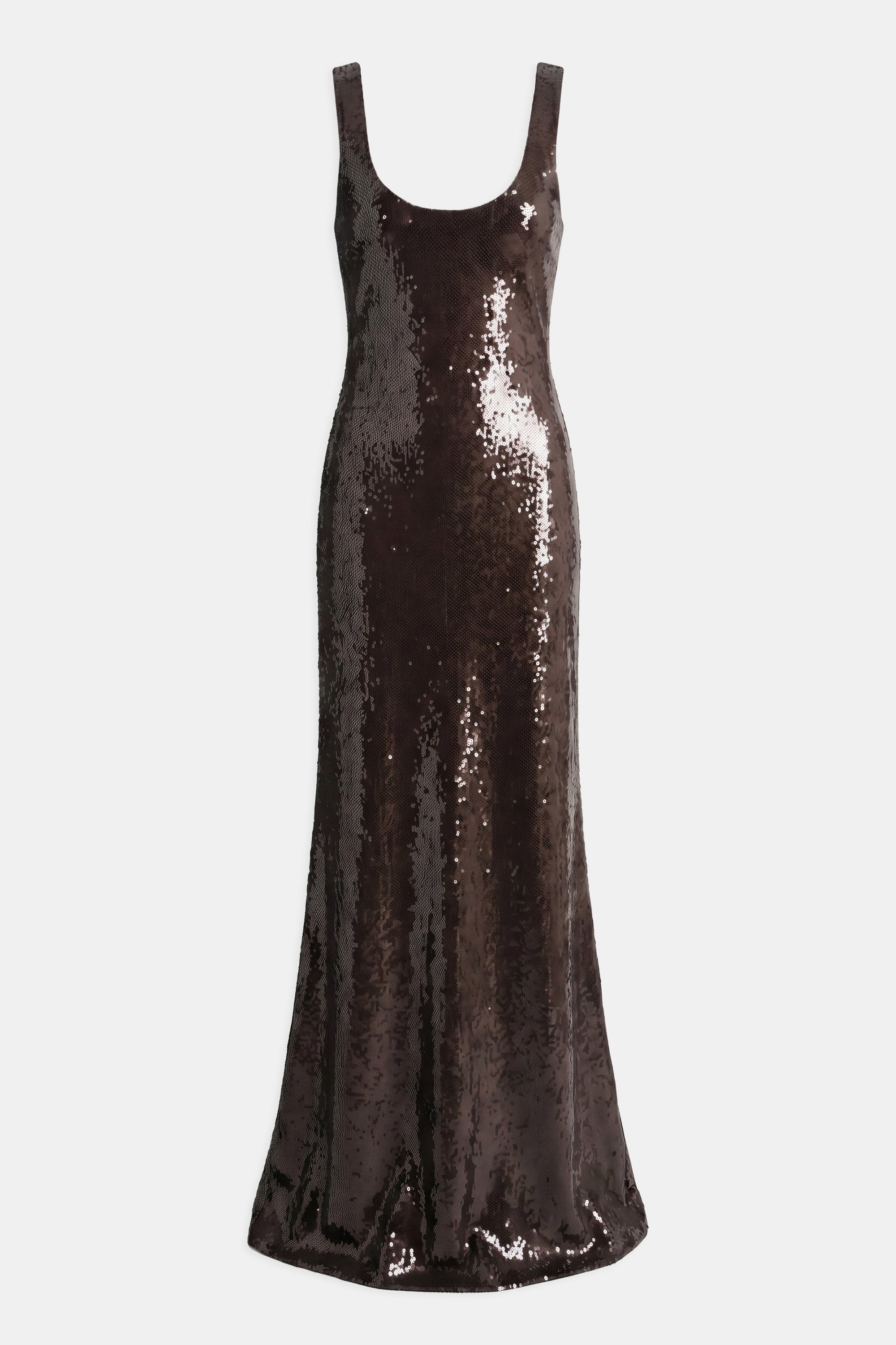 Sequin Scoop Neck Column Maxi Dress - Carob