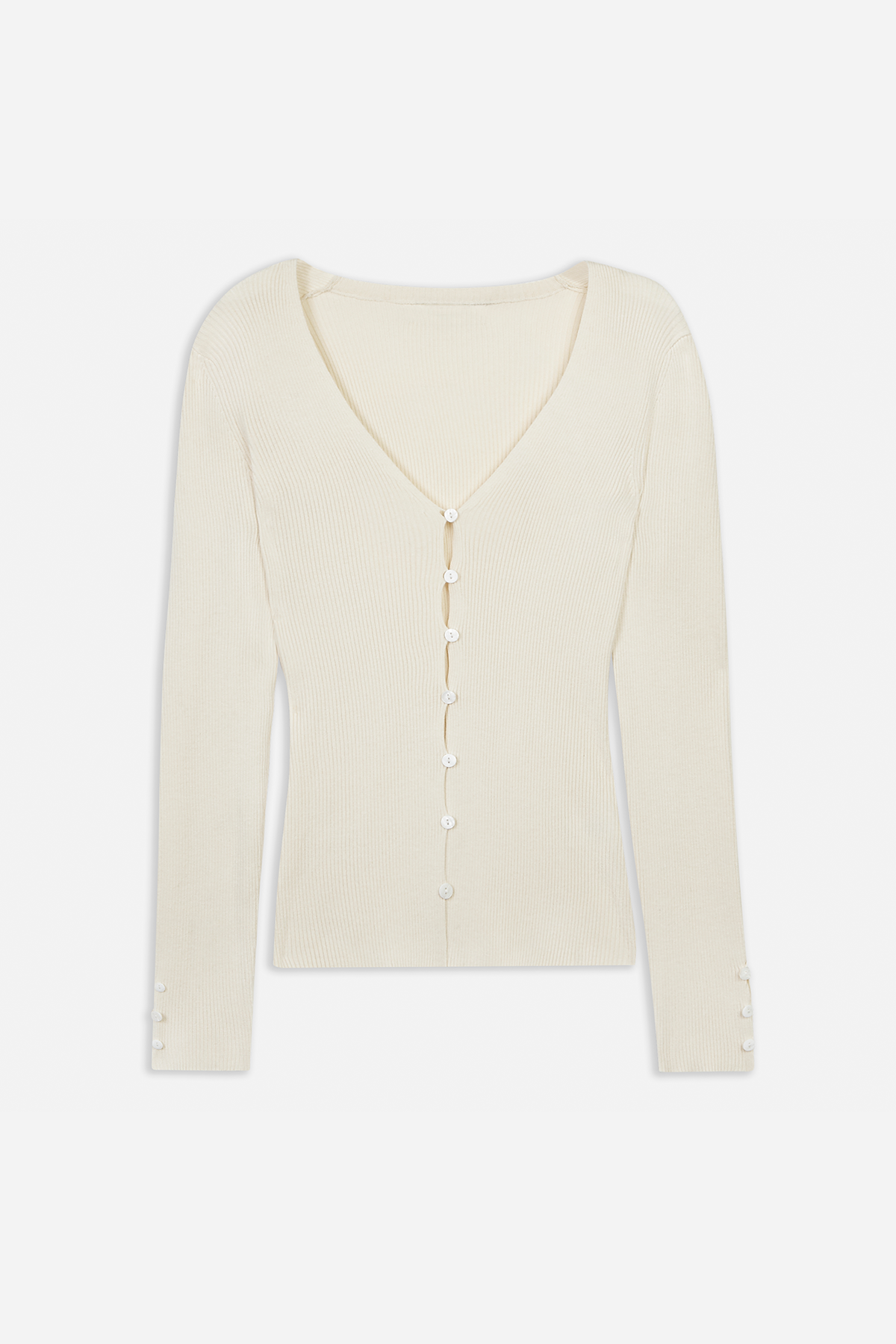 V Neck Ribbed Knit Cardigan - Cream