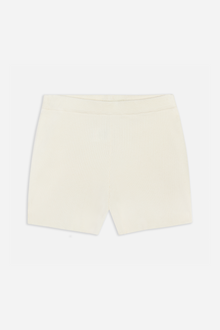 Mid Rise Ribbed Knit Mini Shorts - Cream