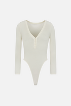 Fine Knit Henley Bodysuit - Cream