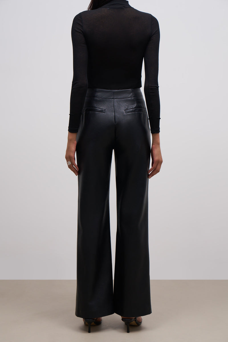 Leather Pocket Detail Trousers - Black