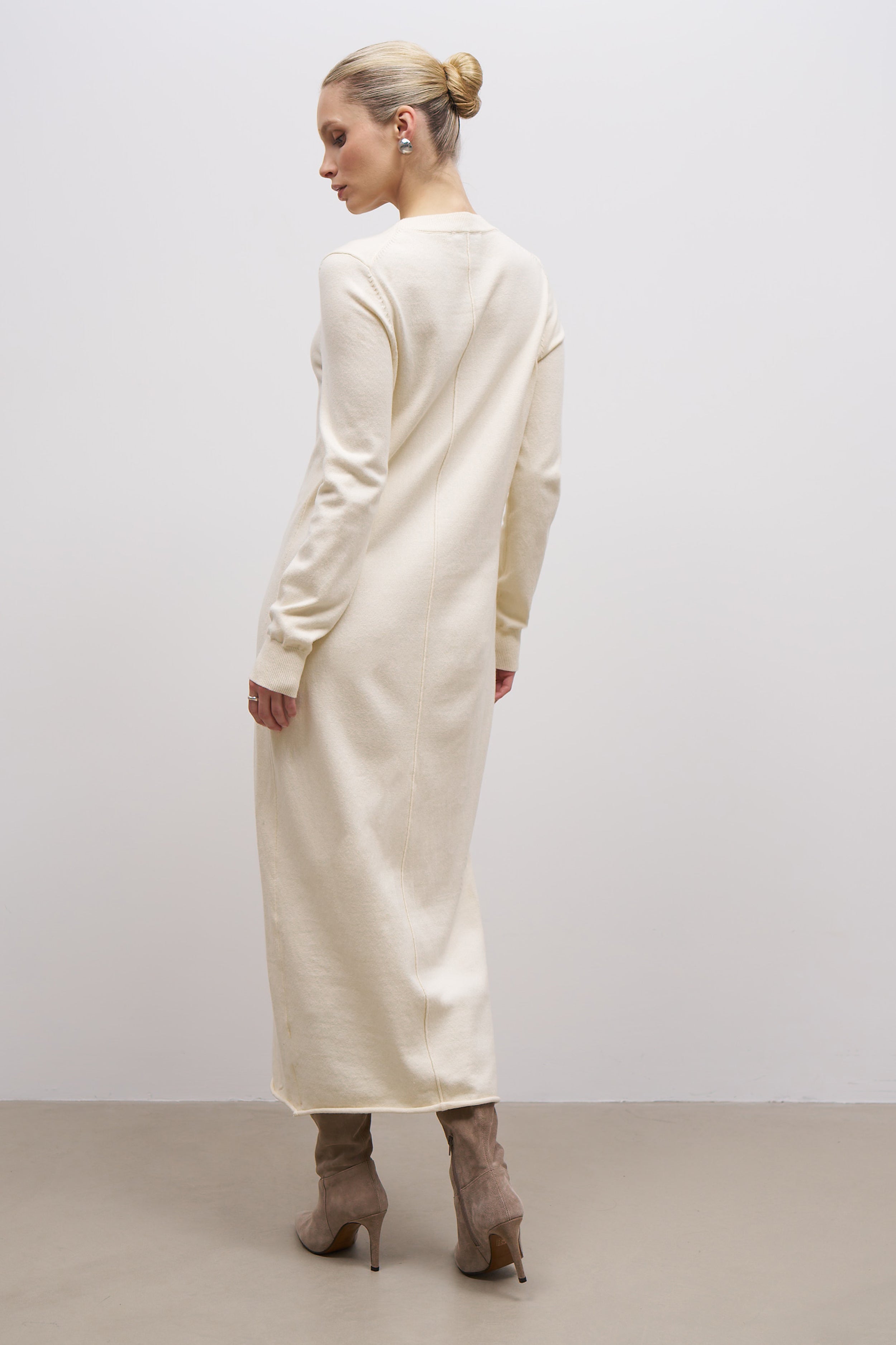 Cashmere Blend Column Maxi Dress - Cream