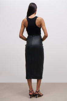 Leather Wrap Midi Skirt - Black