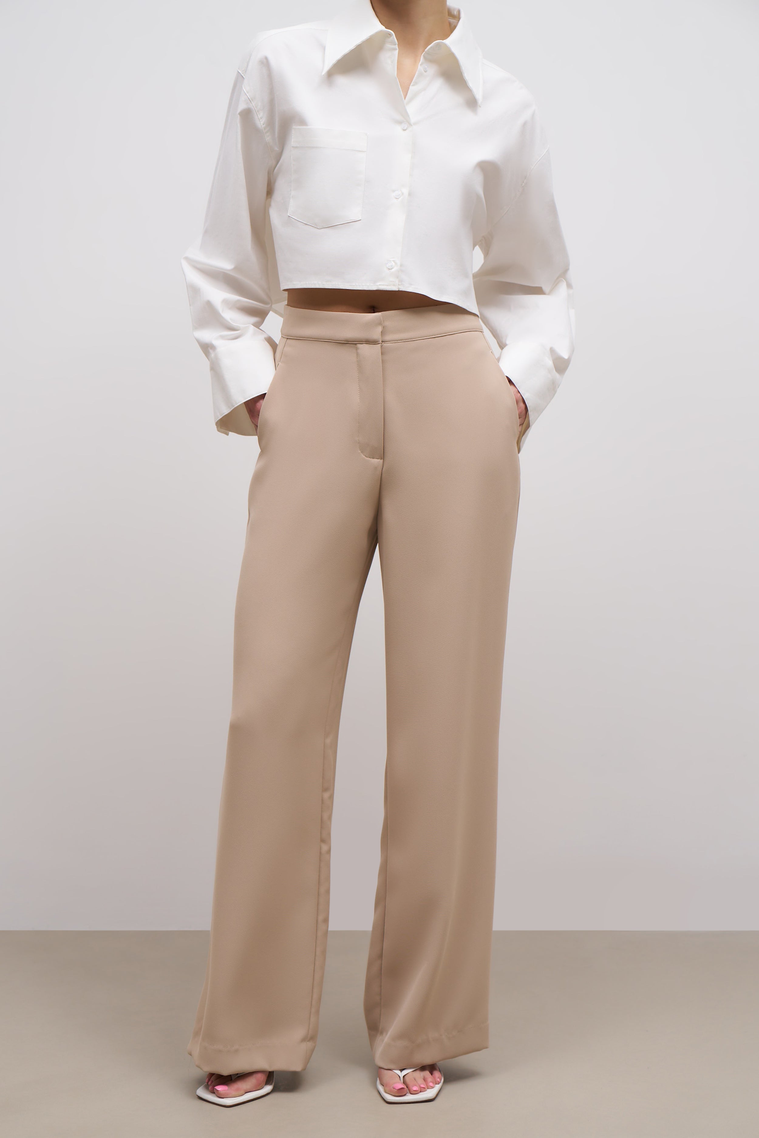 Effortless Wide Leg Trousers - Fawn