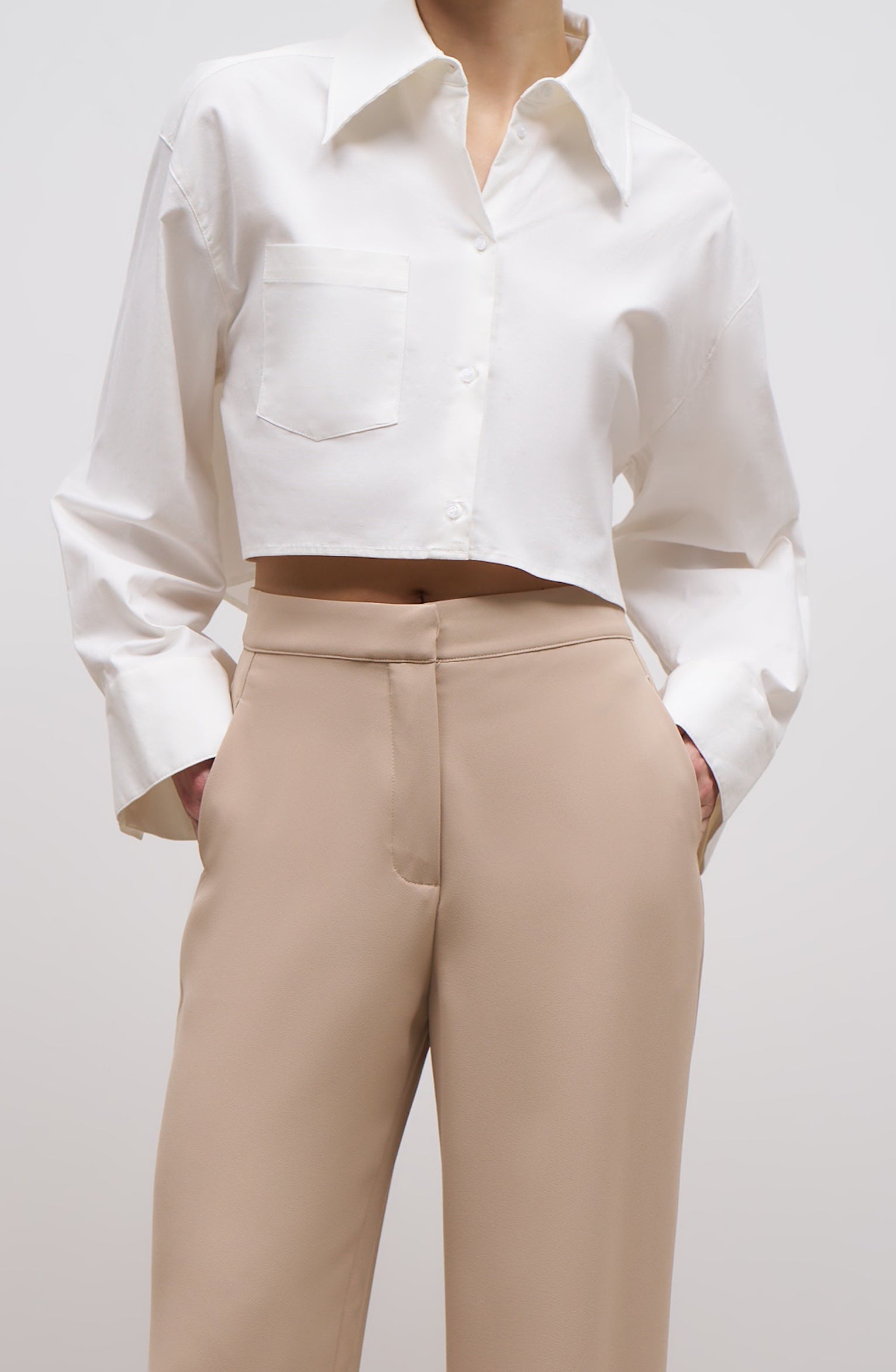 Cropped Formal Shirt - White