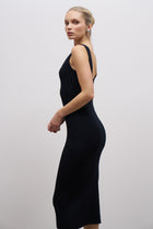 Scoop Neck Knit Midi Dress - Black