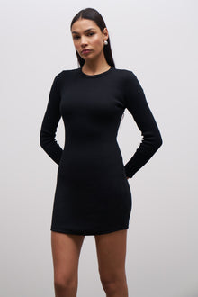 Heavy Ribbed Longsleeve Mini Dress - Black